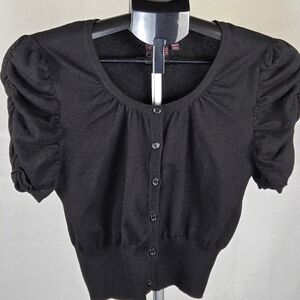 Vintage Y2K Takeout Whimsigoth Ruched Sleeve Cropped Cardigan, Medium